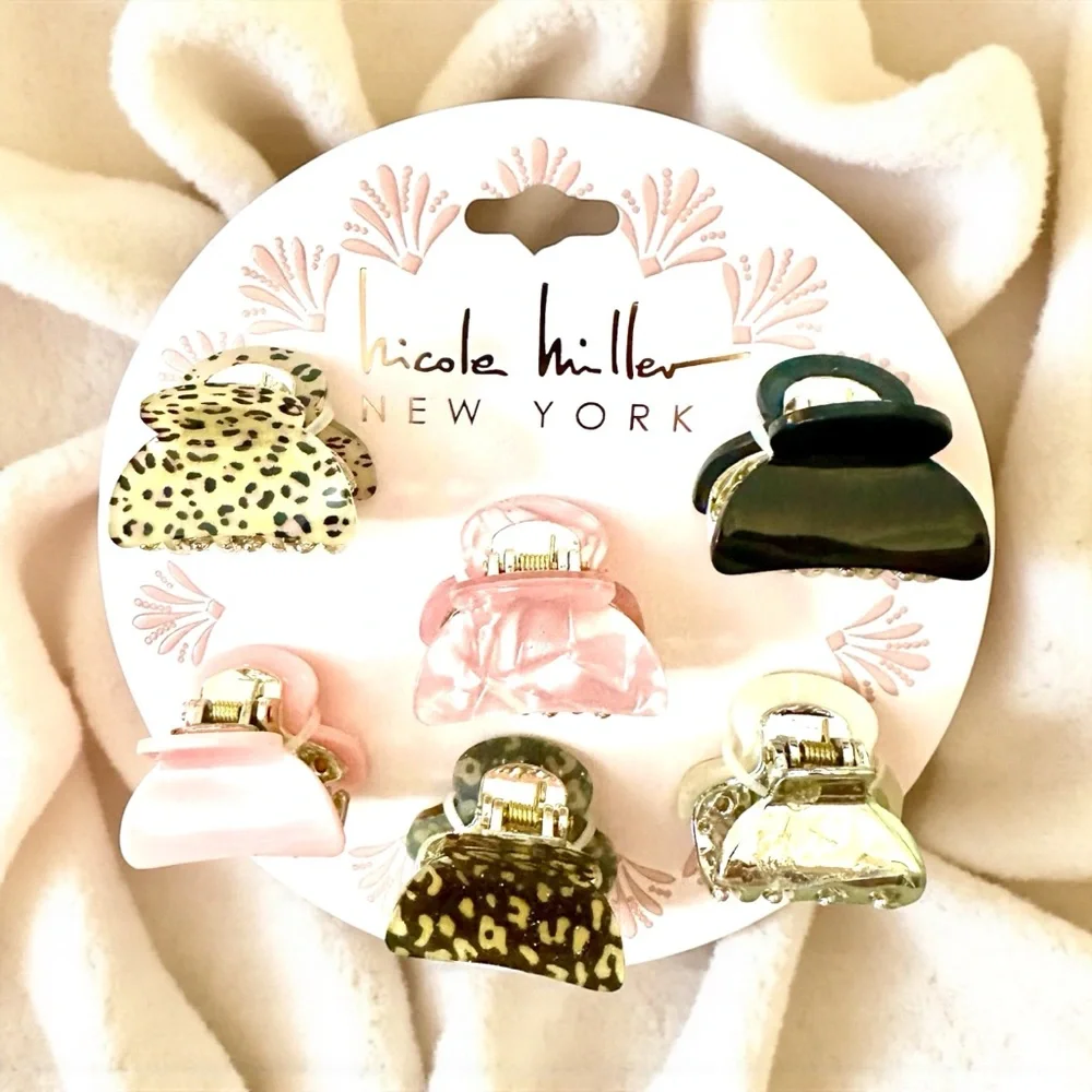 Cute Nicole Miller Hair Claw Clips Set 6 in Animal Prints, Pinks, Black & Siver